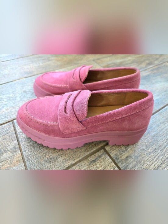 Patina Shoes - Portland LEATHER Patina ZOE Women's Pink Suede CHUNKY Loafers 6.5